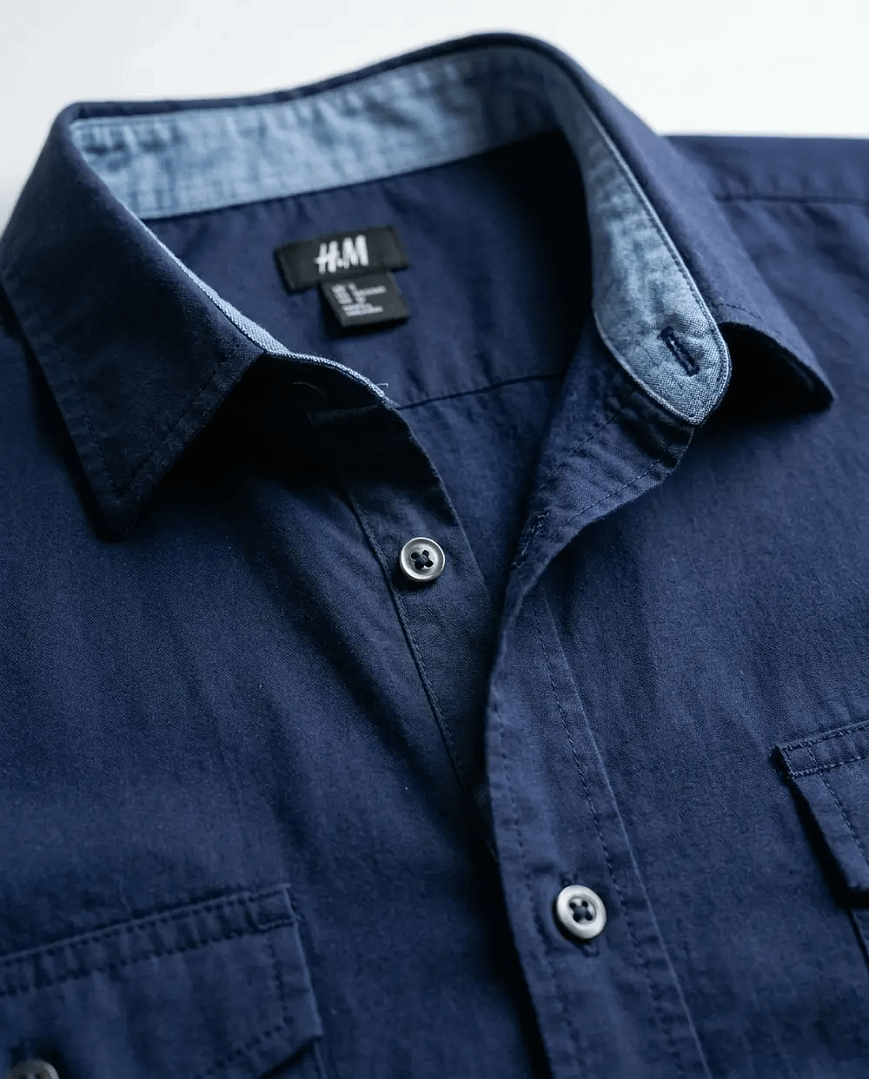 Trendy H&M Men's Cotton Shirt 2 H&M Men's Cotton Shirt closeup fold on Preloved Make I Shop website.