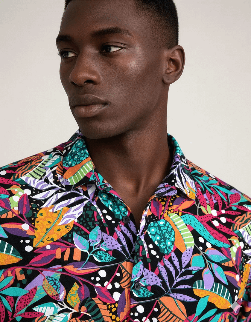 Vibrant Tu Man 100% Viscose Shirt 3 Tu Man 100% viscose shirt closeup view on Preloved Make I Shop website.