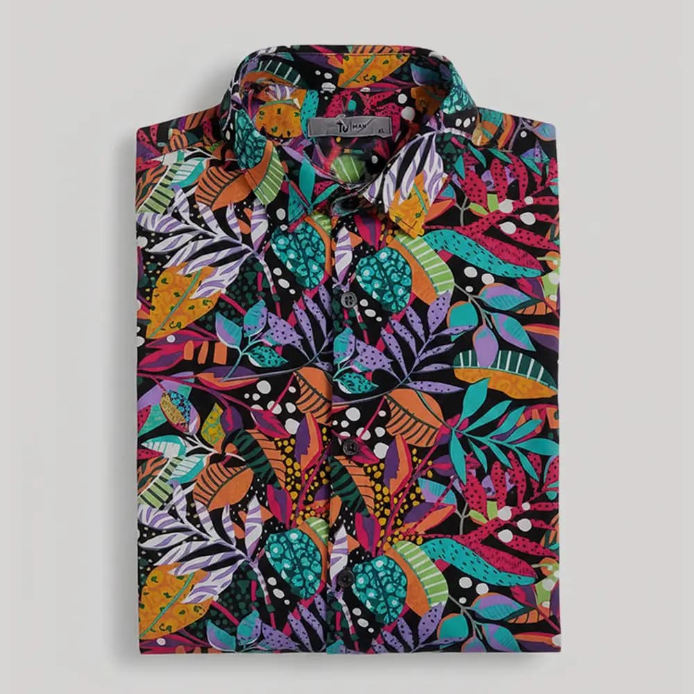 Vibrant Tu Man 100% Viscose Shirt 1 Tu Man 100% viscose shirt fold on Preloved Make I Shop website.