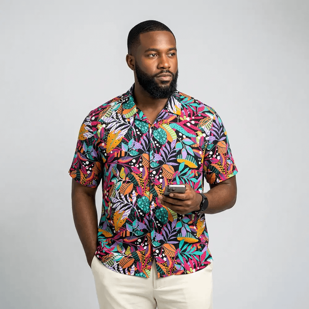 Vibrant Tu Man 100% Viscose Shirt 4 Tu Man 100% viscose shirt front view on Preloved Make I Shop website.