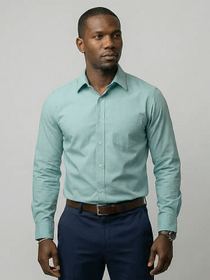 Mint Green Poly-Cotton Dress Shirt front view on Preloved Make I Shop