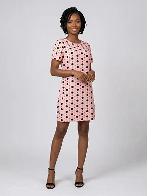 Pink Patterned Papaya Shift Dress Front View on Preloved Make I Shop website.