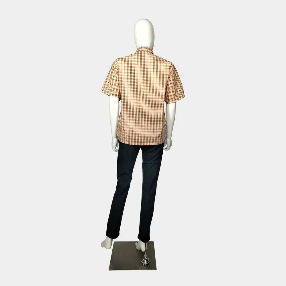 Comfy Checkered Shirt 4 Short sleeve yellow and brown checkered shirt back full view
