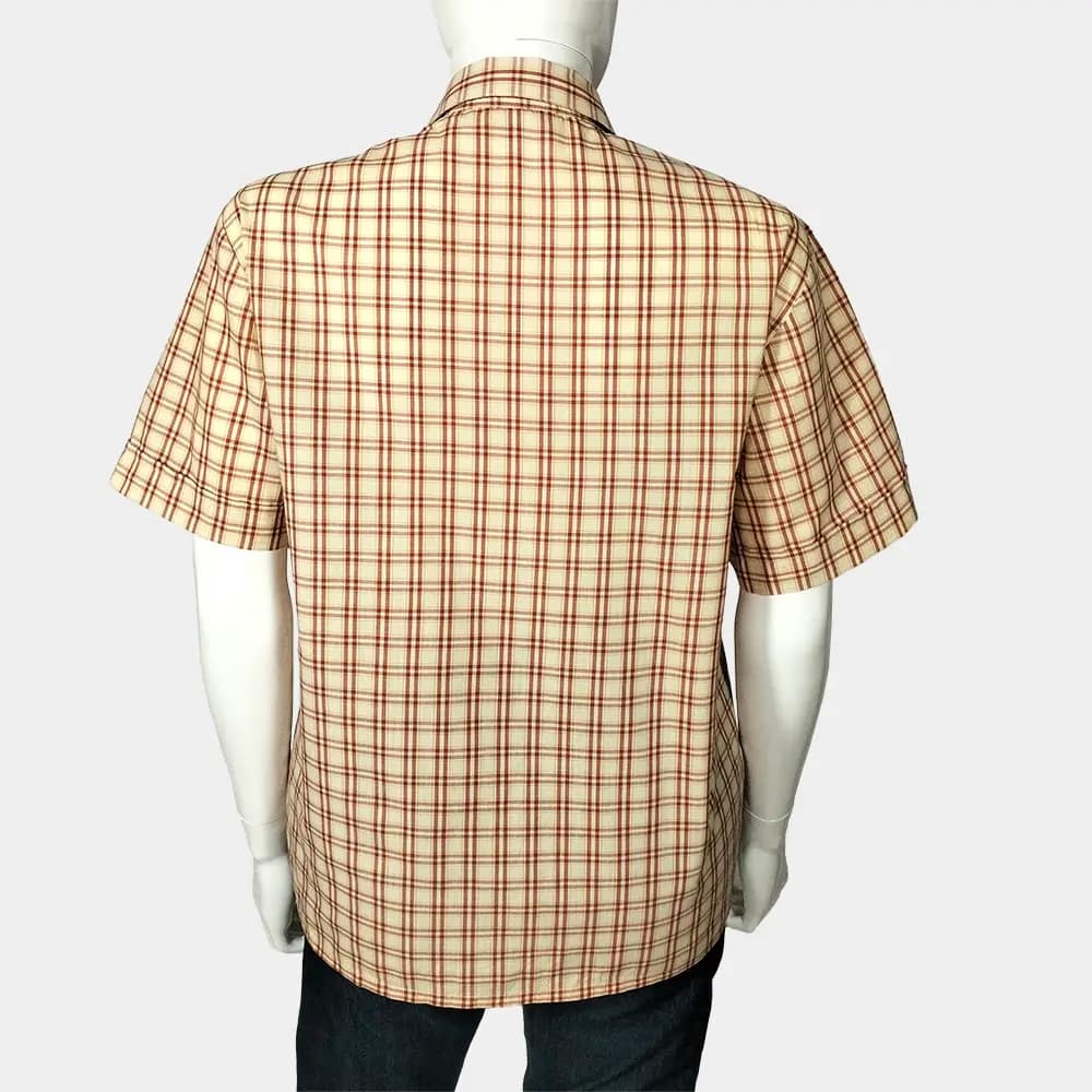 Comfy Checkered Shirt 3 Short sleeve yellow and brown checkered shirt back view