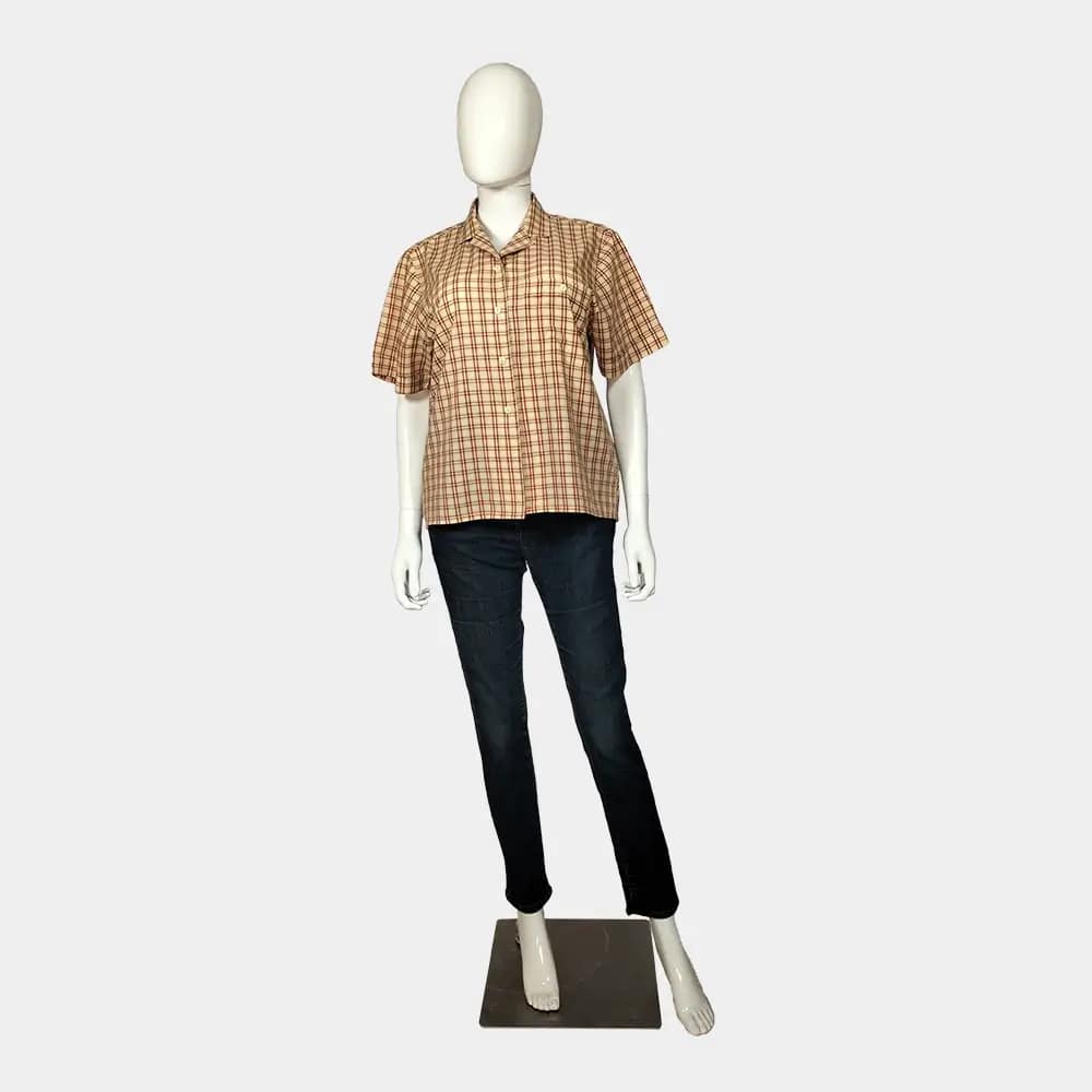 Comfy Checkered Shirt 1 Short sleeve yellow and brown checkered shirt full front view