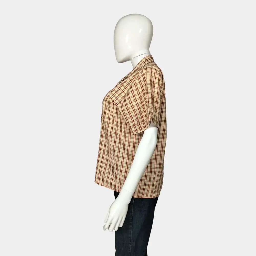 Comfy Checkered Shirt 5 Short sleeve yellow and brown checkered shirt side view