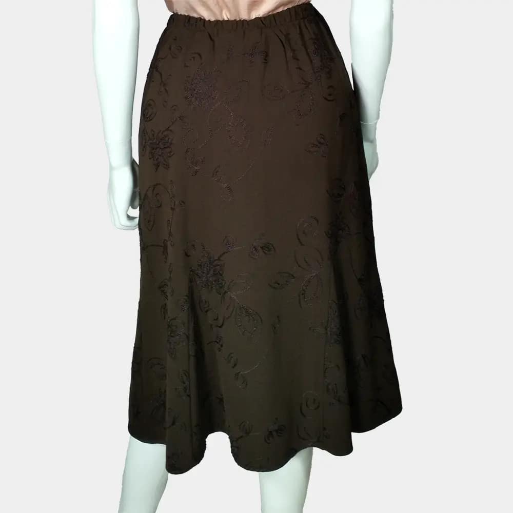 Chic Dark Brown Skirt 3 embroidered dark brown skirt back view