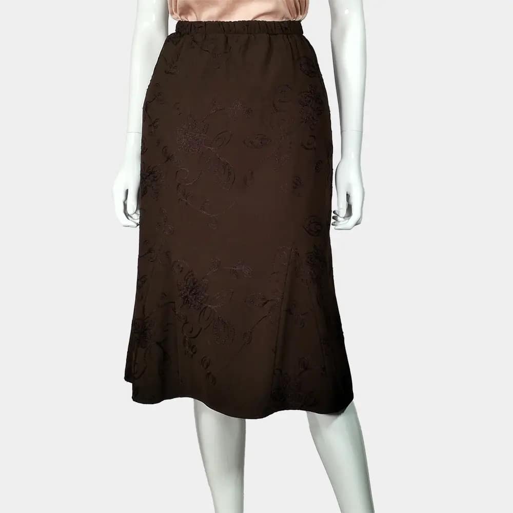 Chic Dark Brown Skirt 2 embroidered dark brown skirt front view