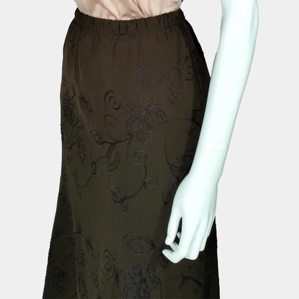 Chic Dark Brown Skirt 4 embroidered dark brown skirt side view