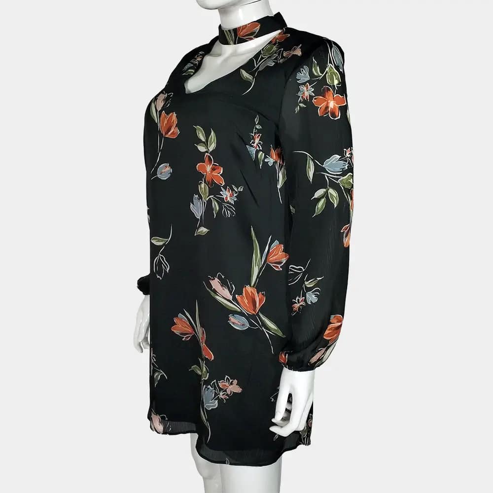 Cool Atmosphere A-Line Dress 4 Black and multicoloured floral pattern Atmosphere A-Line Dress side view