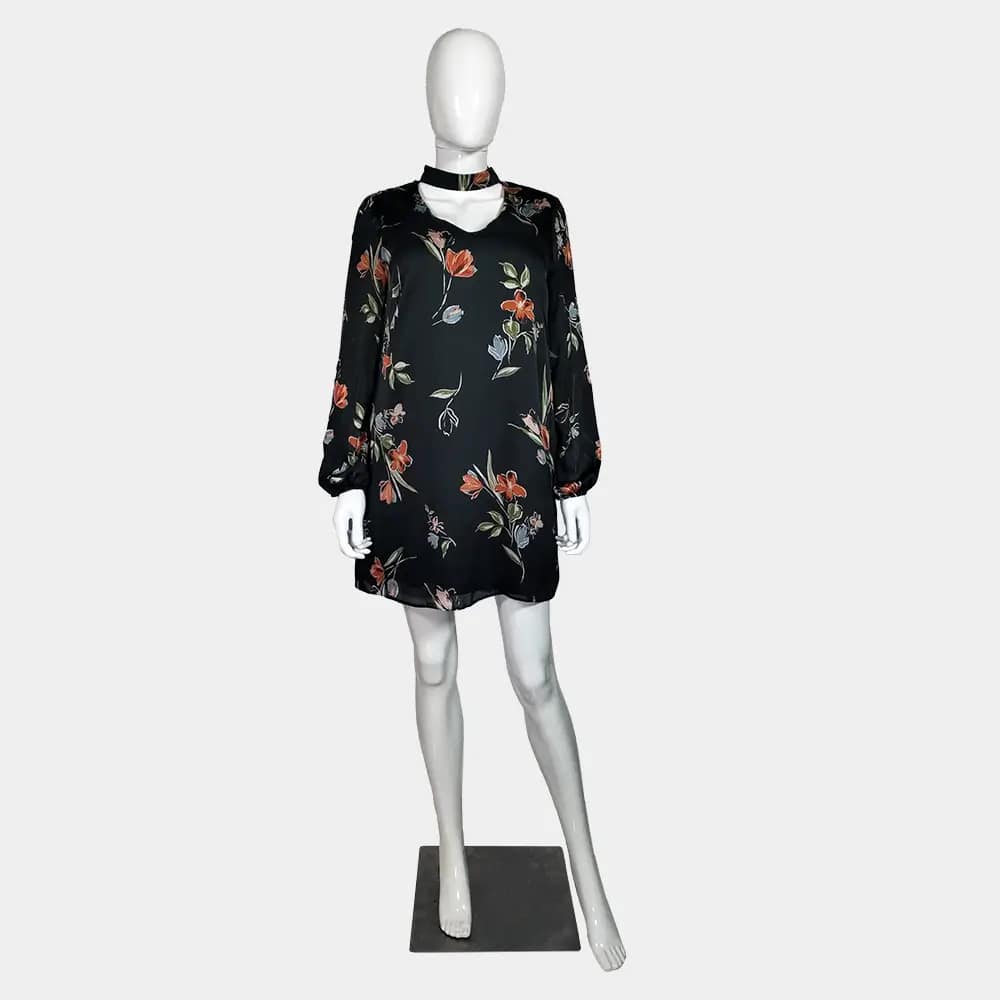 Cool Atmosphere A-Line Dress 1 Black and multicoloured floral pattern Atmosphere A-Line Dress front view