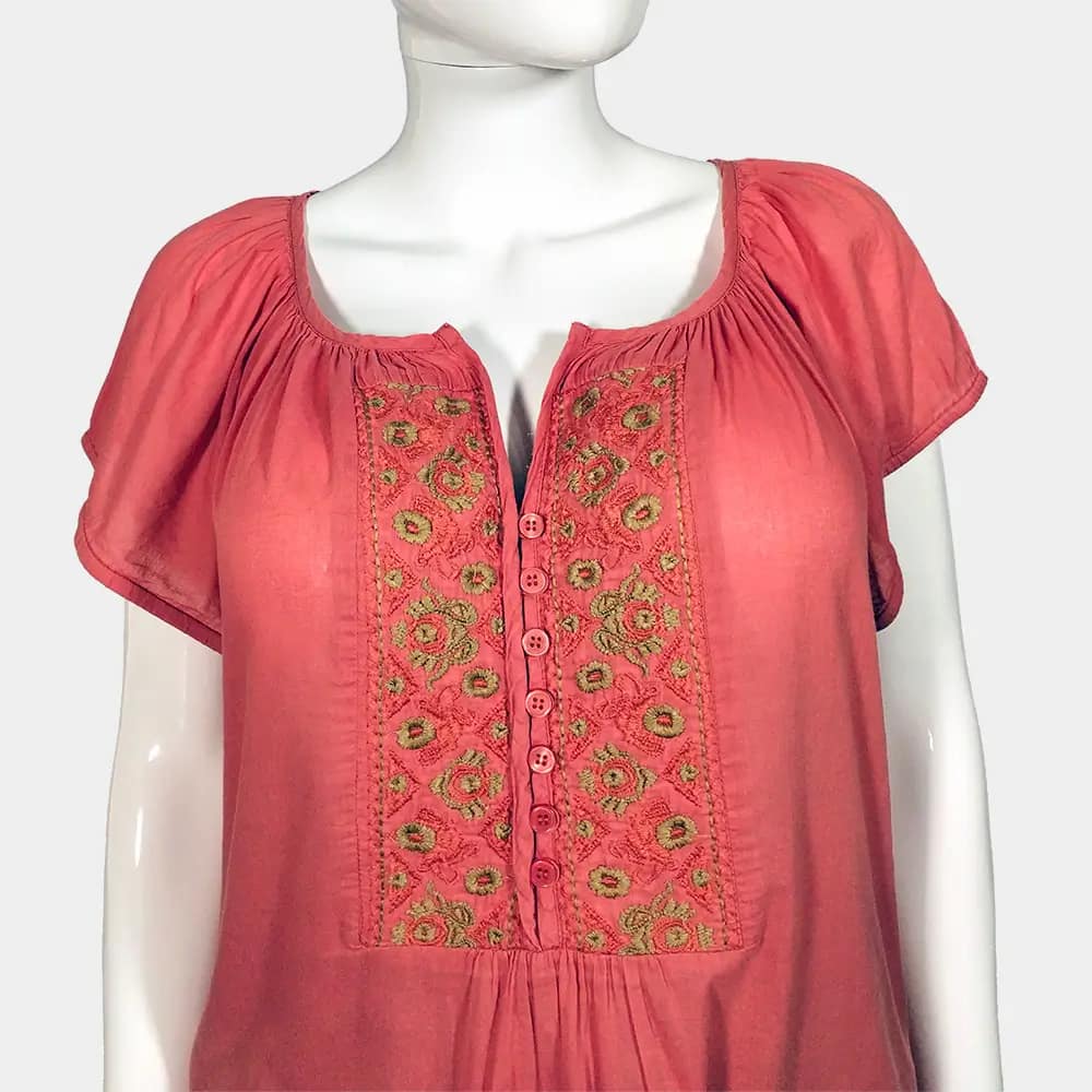 Cute Embroidered Placket Top 4 Embroidered placket top close front view