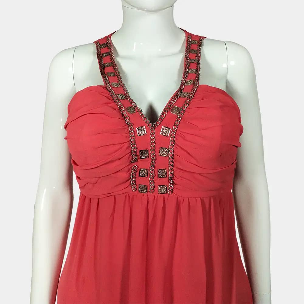 Orange bla bla Beaded Placket Dress