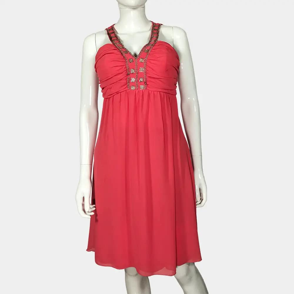 Orange bla bla Beaded Placket Dress