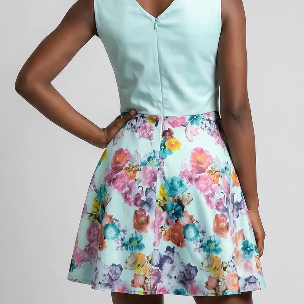 Beautiful An-Mar Skater Dress 5 Turquoise An-Mar Skater Dress Closeup Back View on Preloved Make I Shop