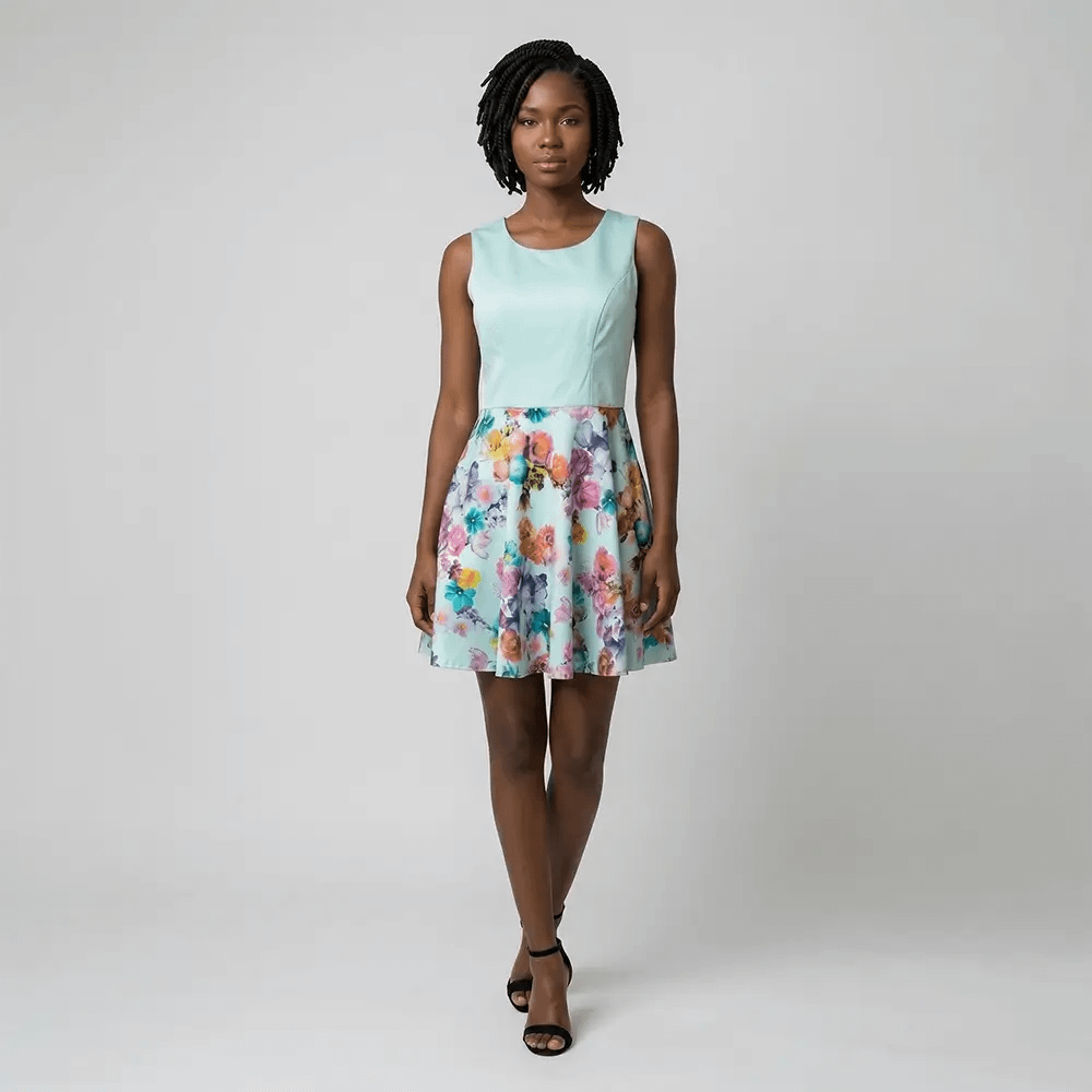 Beautiful An-Mar Skater Dress 6 Turquoise An-Mar Skater Dress Front Pose View on Preloved Make I Shop website.