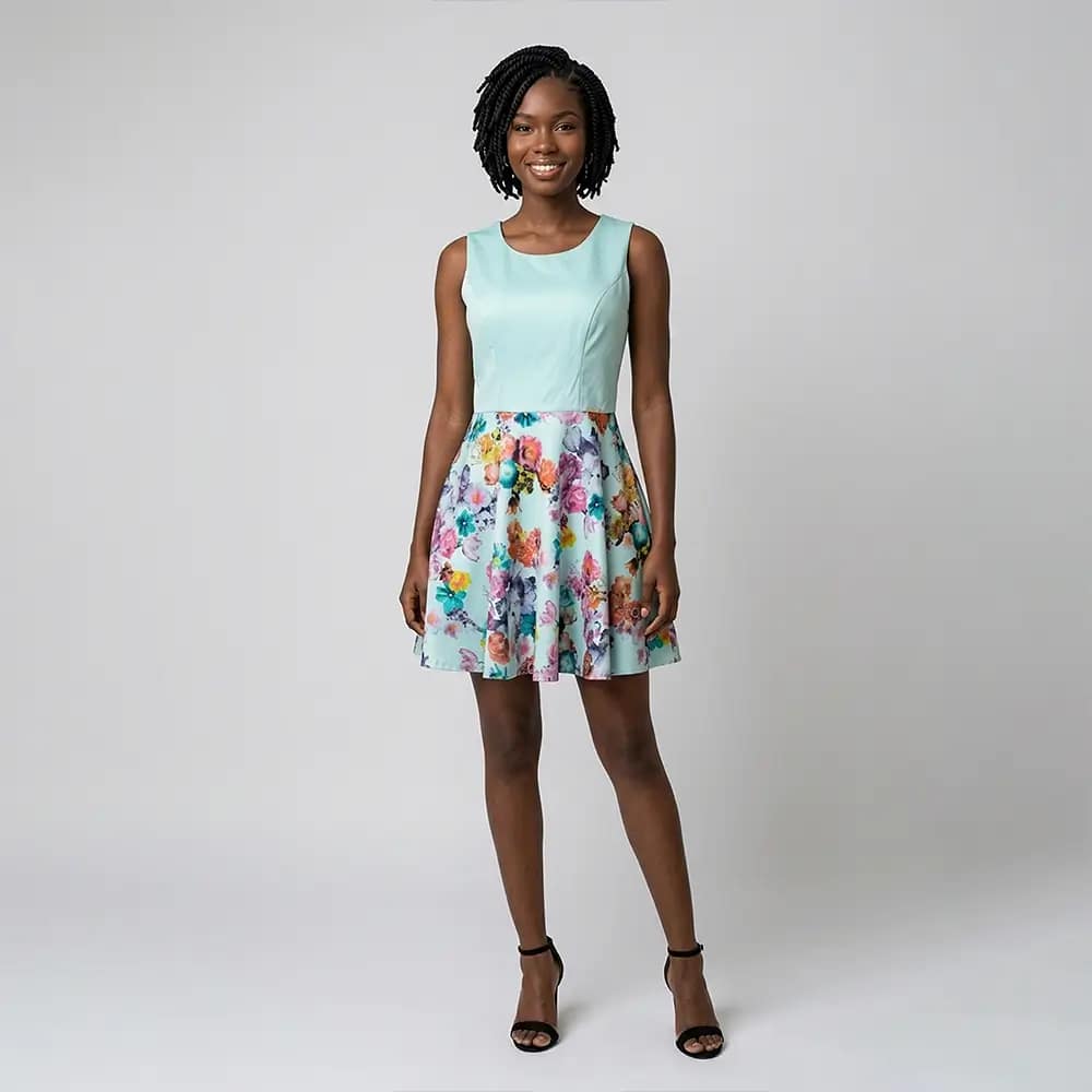 Beautiful An-Mar Skater Dress 2 Turquoise An-Mar Skater Dress Front View on Preloved Make I Shop website.