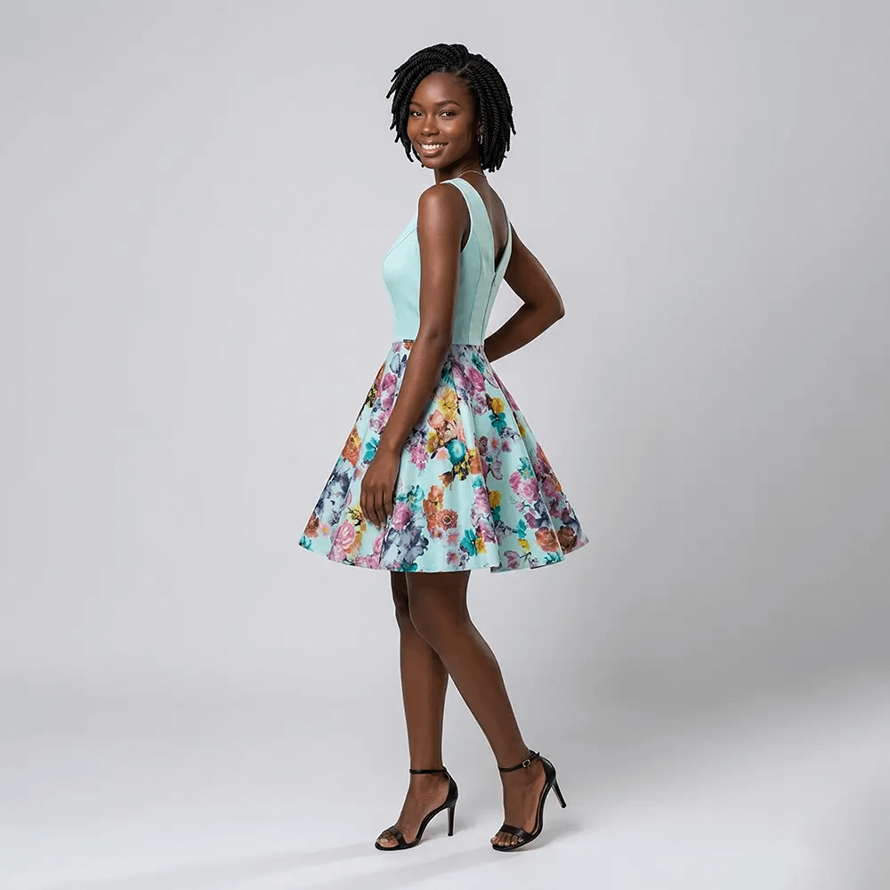 Beautiful An-Mar Skater Dress 1 Turquoise An-Mar Skater Dress Side View on Preloved Make I Shop website.