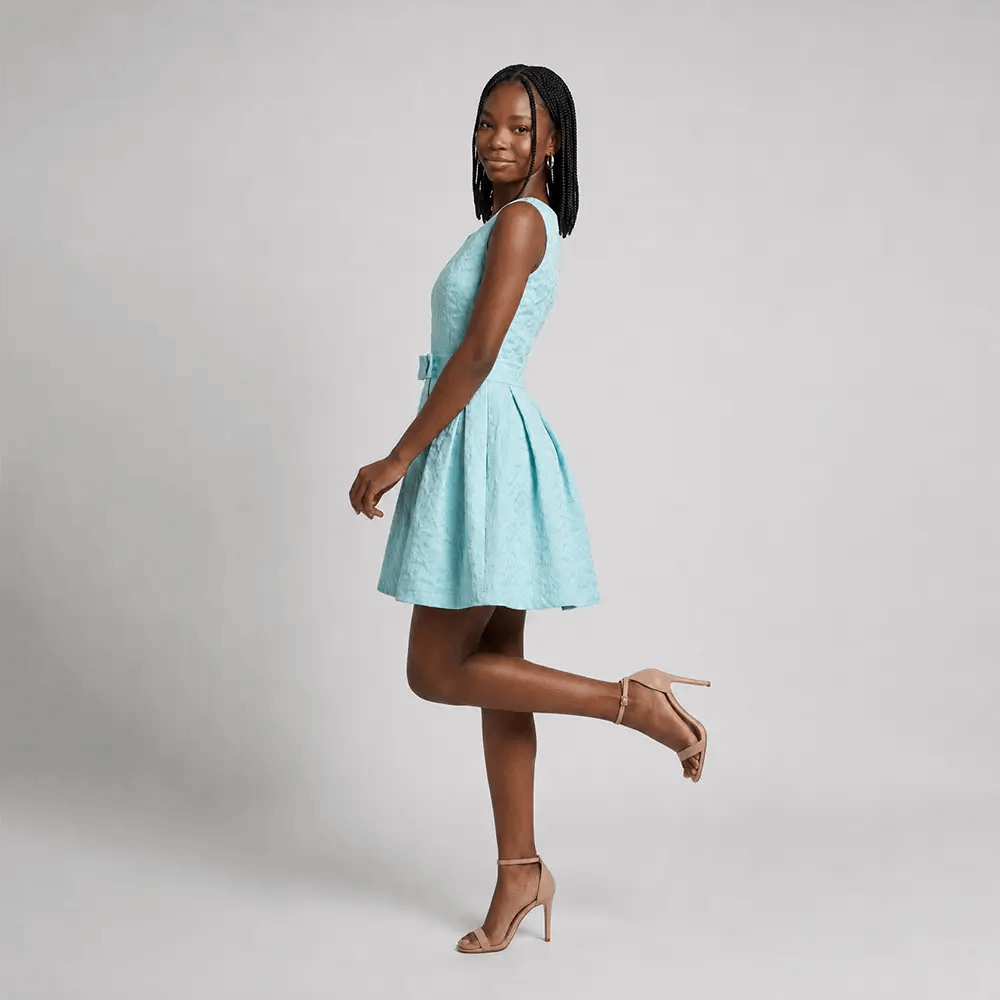Gorgeous Forti Skater Dress 5 Turquoise Forti Skater Dress Side View on Preloved Make I Shop website.