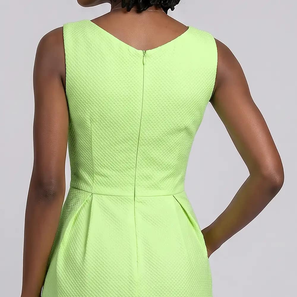 Charming Ant'all Box Pleated Dress 6 Lemon Green Ant'all Box Pleated Dress Full Back View on Preloved Make I Shop website.