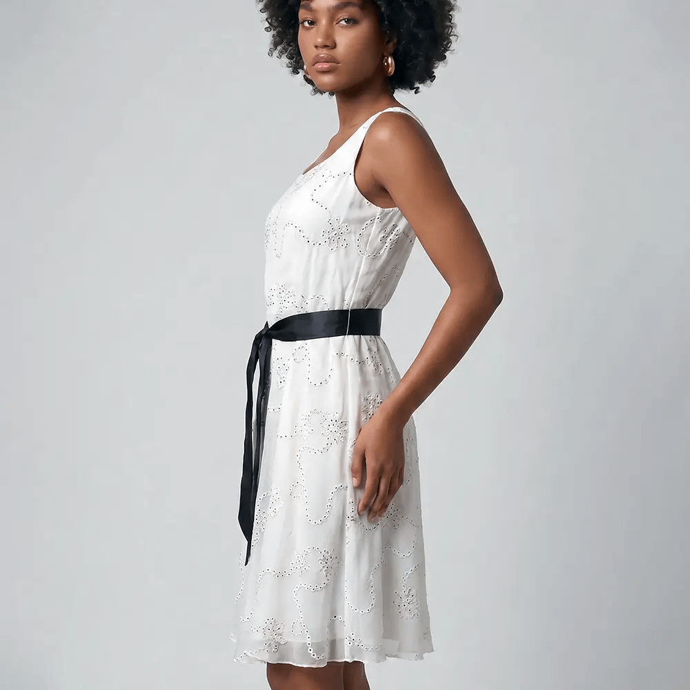 Gorgeous Marlena A-Line Dress 6 White and Black Marlena A-Line Dress Closeup Side View on Preloved Make I Shop