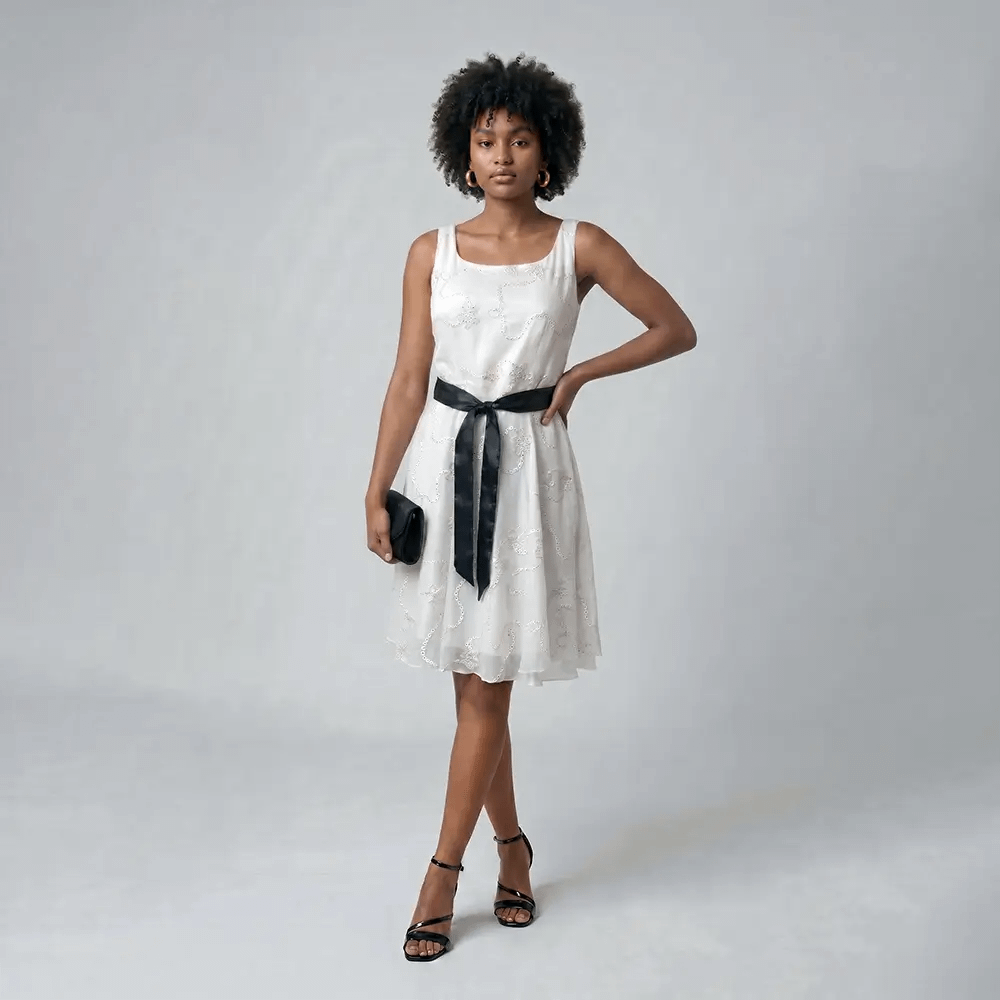 Gorgeous Marlena A-Line Dress 1 White and Black Marlena A-Line Dress Pose View on Preloved Make I Shop