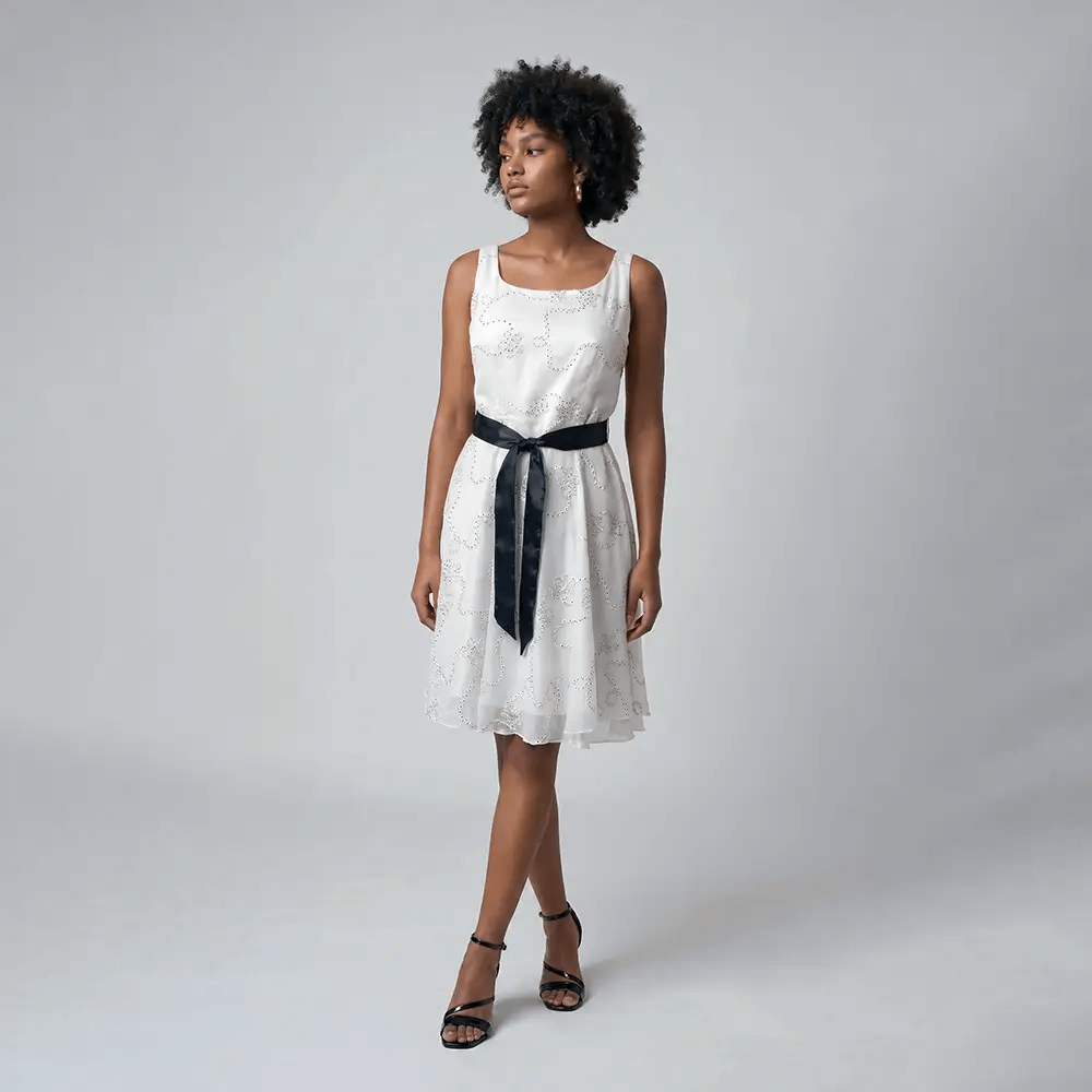 Gorgeous Marlena A-Line Dress 5 White and Black Marlena A-Line Dress Quarter View on Preloved Make I Shop