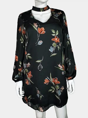 Black and multicoloured floral pattern Atmosphere A-Line Dress front view