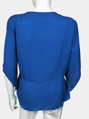 Blue SimplyBe Surplice Neckline Peplum Top back view