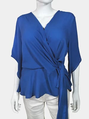 Blue SimplyBe Surplice Neckline Peplum Top front view