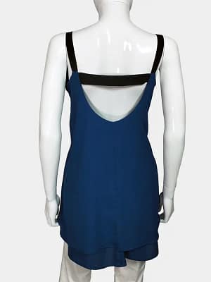 Blue Sleeveless Tiered Top full back view
