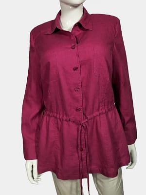 Pink Crisp Drawstring Linen Shirt front view