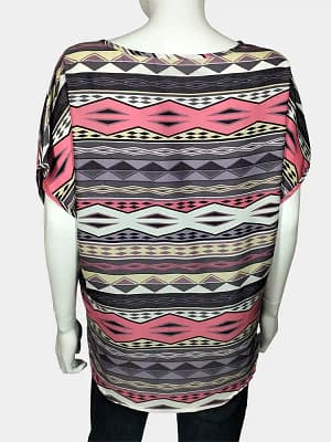 Ikat geometric pattern tie-string top back view