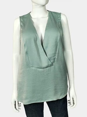 Turquoise Green Lindex Surplice Neckline Top front view.