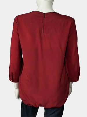 Edgy ruched hem top, maroon top back view