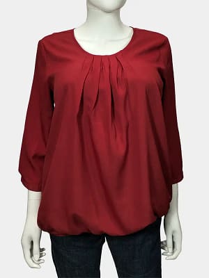 Edgy ruched hem top, maroon top front view