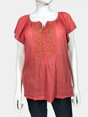 Embroidered placket top front view