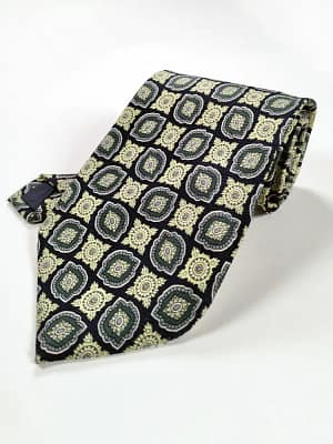 Green & yellow ornate Aluery medallion tie