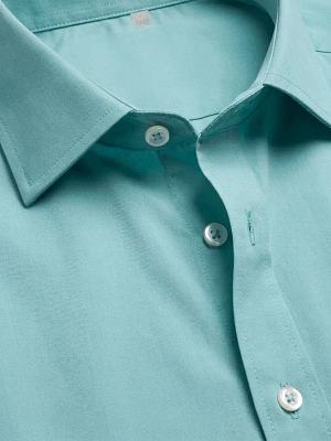 Mint Green Poly-Cotton Dress Shirt closeup view on Preloved Make I Shop