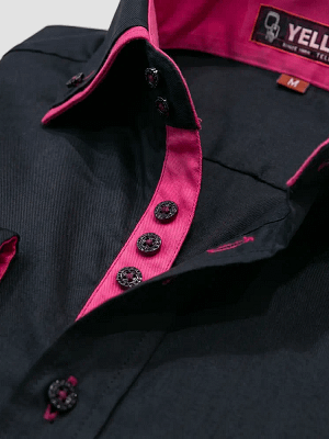 Yellow Skin Black & Pink Contrast Men’s Shirt closeup fold on Preloved Make I Shop