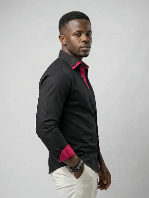 Yellow Skin Black & Pink Contrast Men’s Shirt side view on Preloved Make I Shop website.