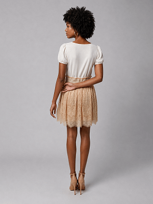 White and Gold Vero Moda Lacy Skirt Dress Back View on Preloved
