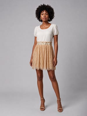 White and Gold Vero Moda Lacy Skirt Dress Front View on Preloved Make I Shop website