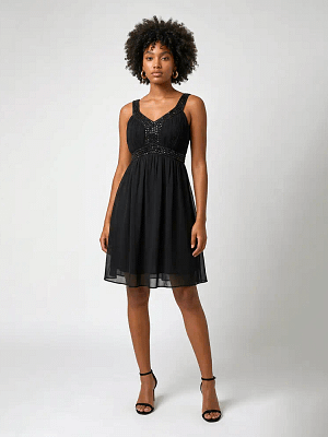 HL Beaded Black Dress Front View on Preloved Make I Shop website.