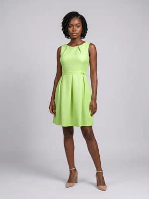 Lemon Green Ant'all Box Pleated Dress Front View on Preloved Make I Shop website.