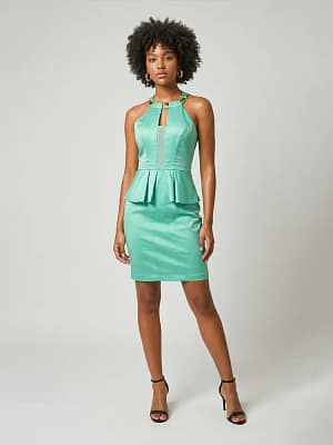 Turquoise Green Pretty Women Choker Dress Front View on Preloved Make I Shop website.